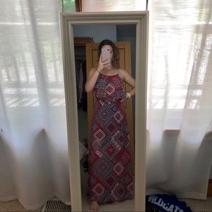 Red white and blue pattern maxi dress